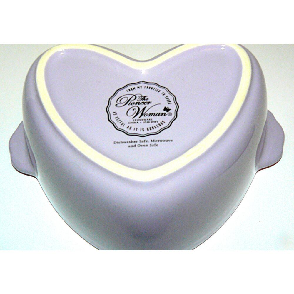 Pioneer Woman Heart-Shaped Lavender Stoneware Dish Lid Cottage Core Ree Drummond - Picture 4 of 4